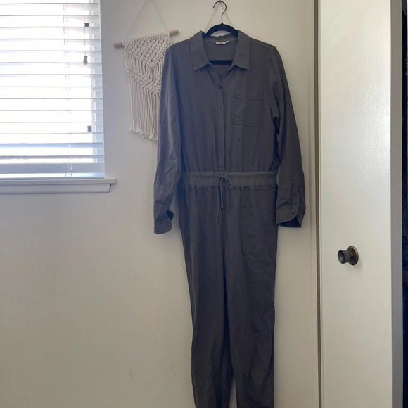 Faherty Arlie Day Jumpsuit Safari Linen Blend Green - Picture 2 of 11